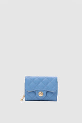 Saffan Nakış Detaylı Kilit Aksesuarlı Mavi Bayan Cüzdan